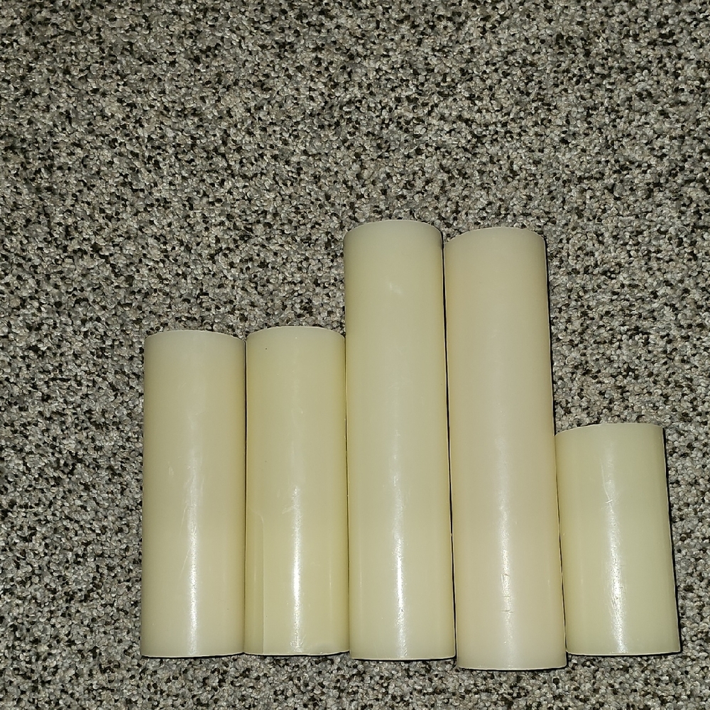 Set of 5 Thin Cream LED Candles With Auto Timer